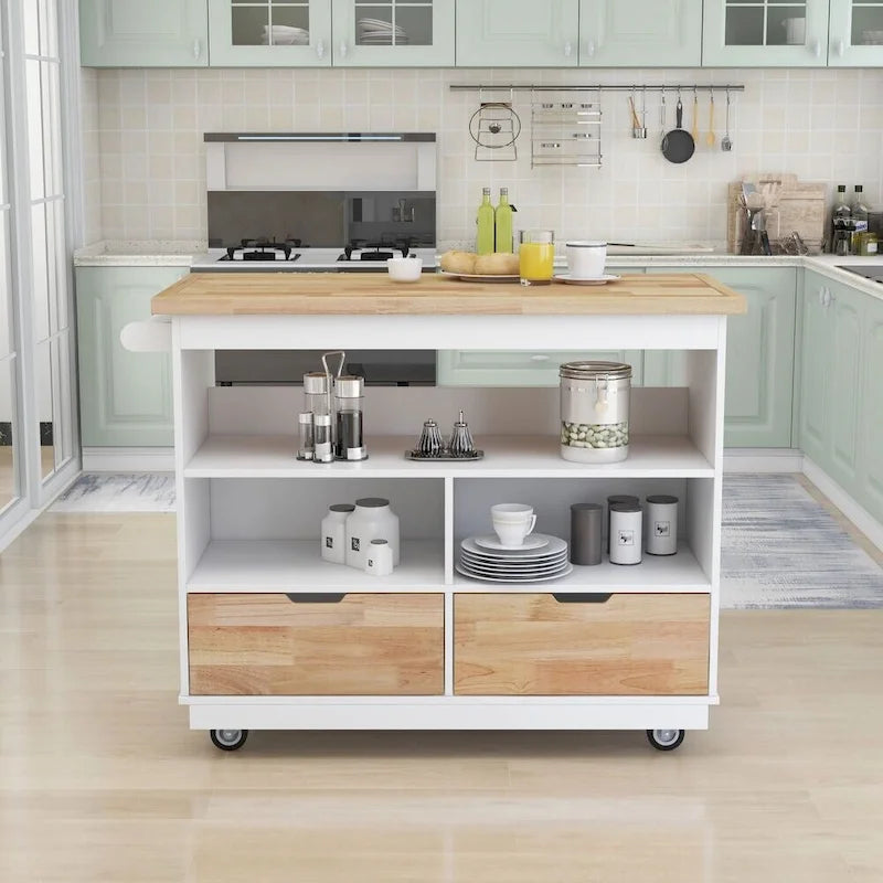 Rolling Kitchen Island with Storage and Wine Rack