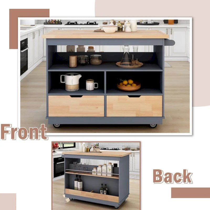 Rolling Kitchen Island with Storage and Wine Rack