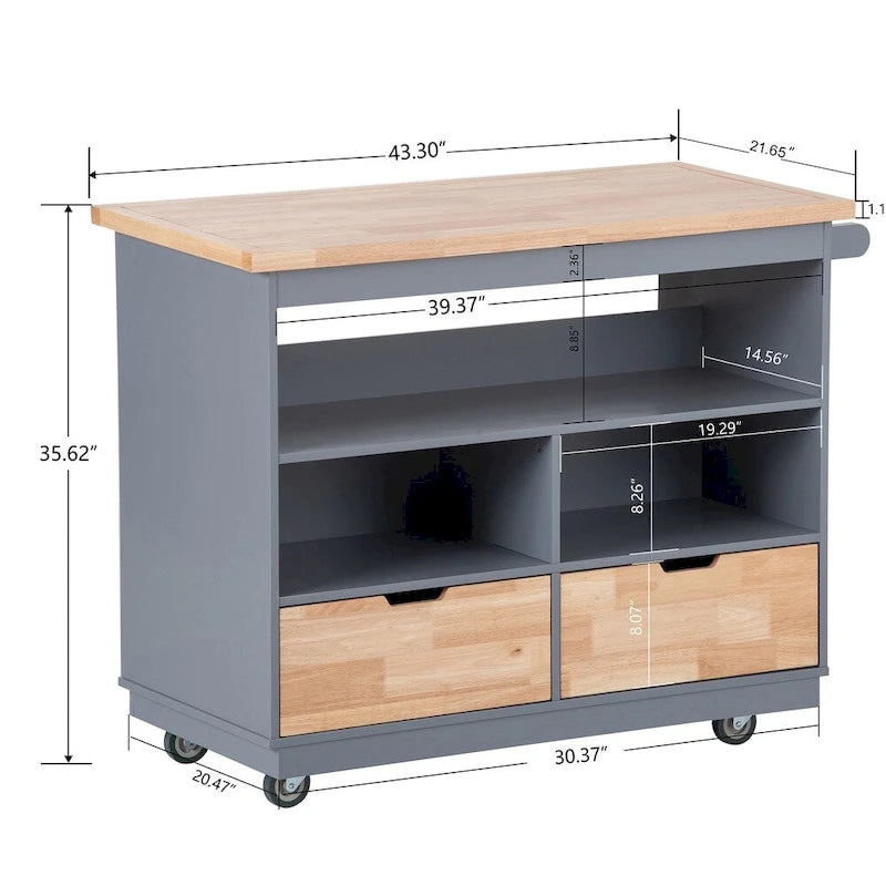 Rolling Kitchen Island with Storage and Wine Rack