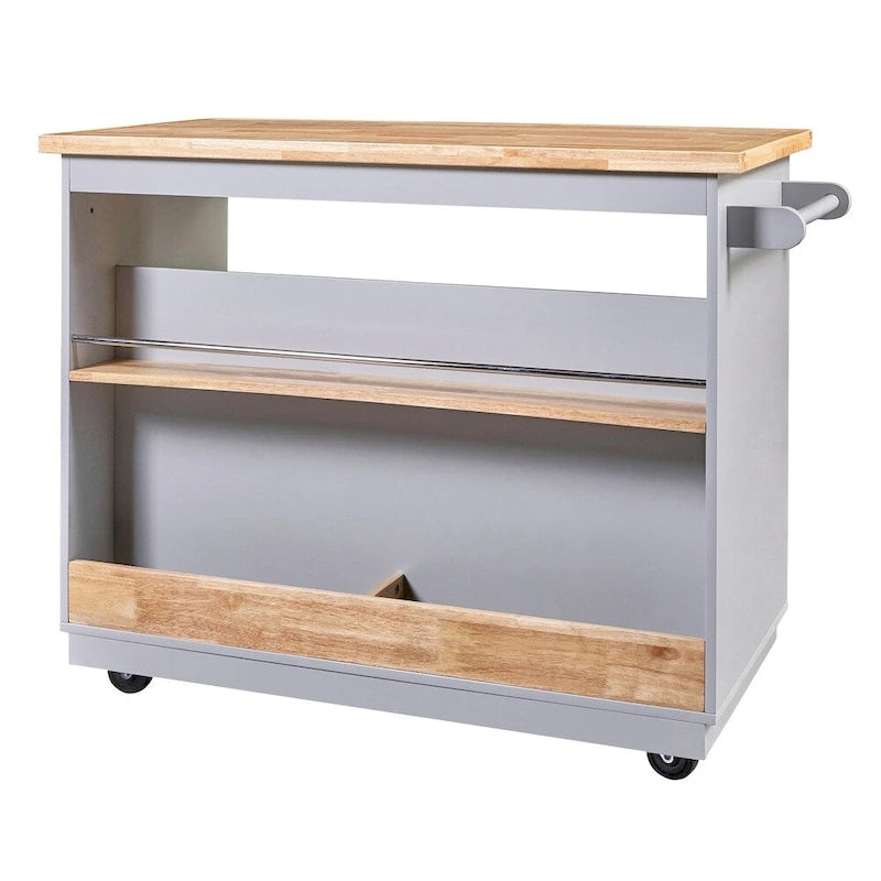 Rolling Kitchen Island with Storage and Wine Rack