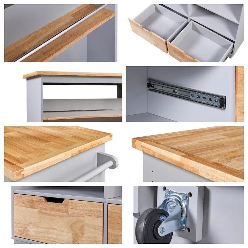 Rolling Kitchen Island with Storage and Wine Rack