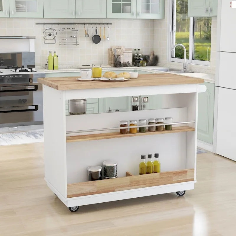 Rolling Kitchen Island with Storage and Wine Rack