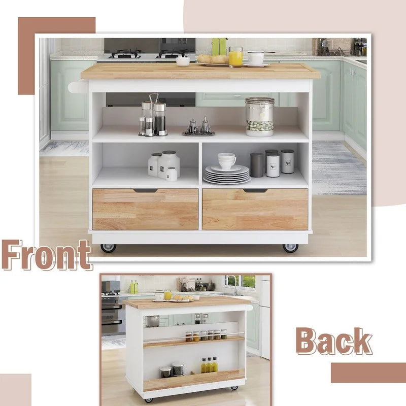 Rolling Kitchen Island with Storage and Wine Rack