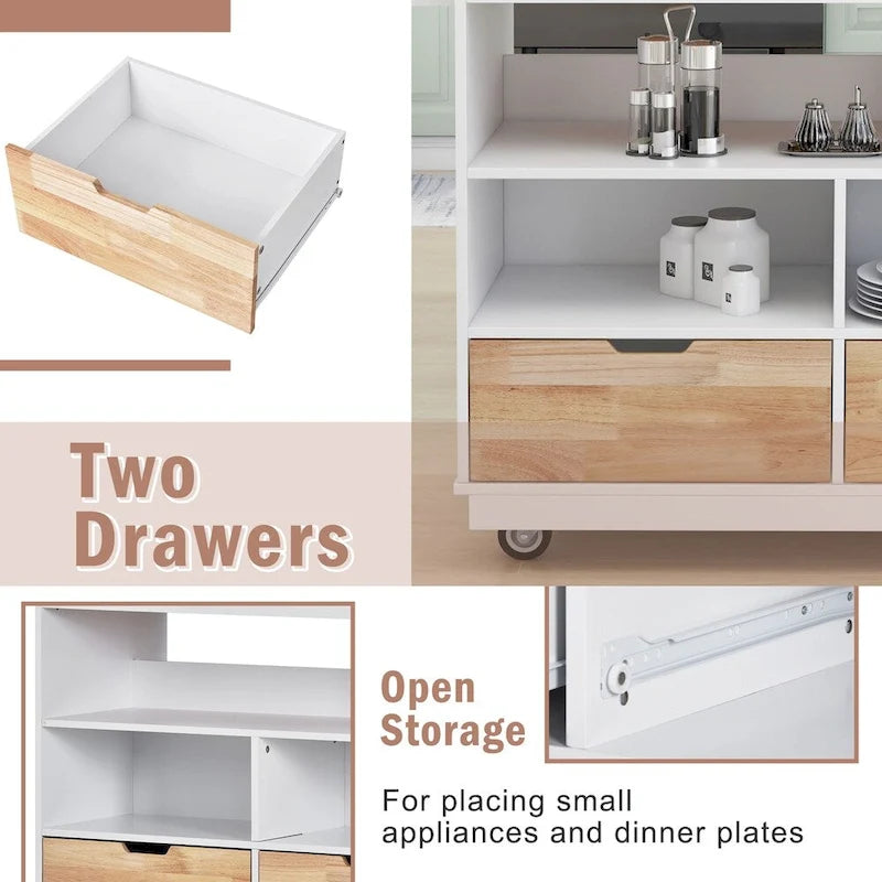 Rolling Kitchen Island with Storage and Wine Rack