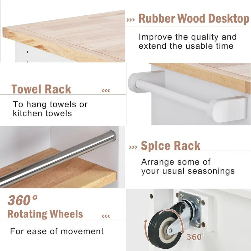 Rolling Kitchen Island with Storage and Wine Rack