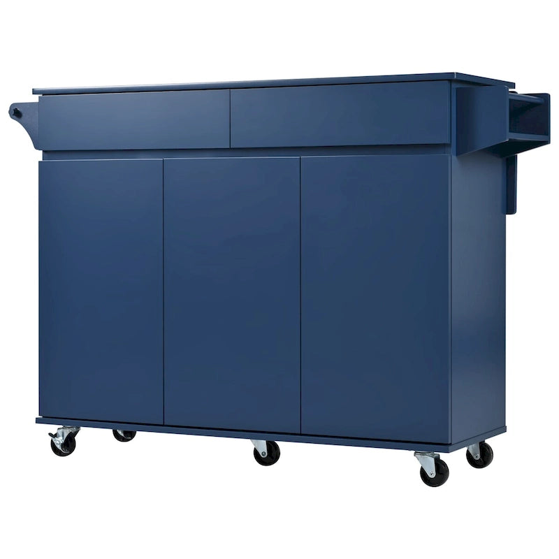 53.2" Rolling Kitchen Island with Drop Leaf, Spice Rack & 2 Drawers