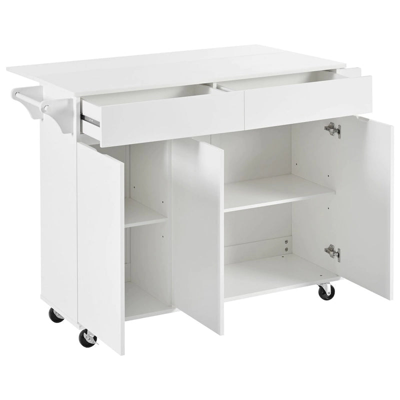 53.2" Rolling Kitchen Island with Drop Leaf, Spice Rack & 2 Drawers