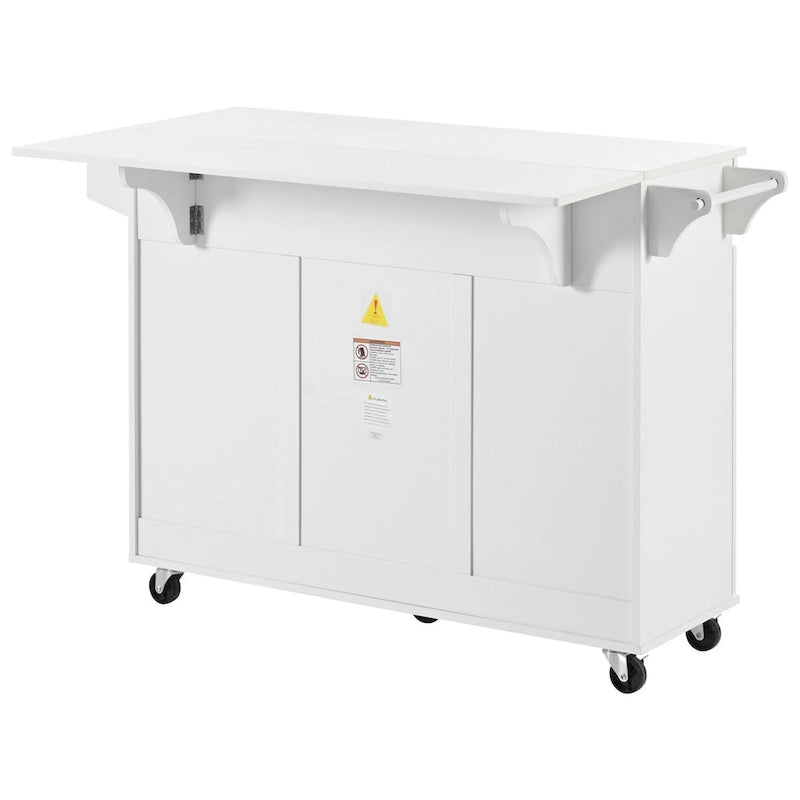 53.2" Rolling Kitchen Island with Drop Leaf, Spice Rack & 2 Drawers