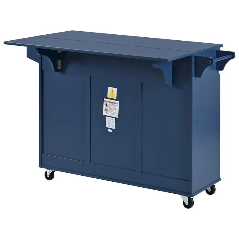 53.2" Rolling Kitchen Island with Drop Leaf, Spice Rack & 2 Drawers