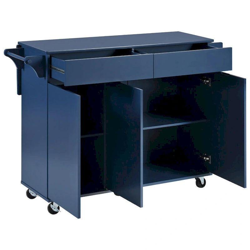 53.2" Rolling Kitchen Island with Drop Leaf, Spice Rack & 2 Drawers
