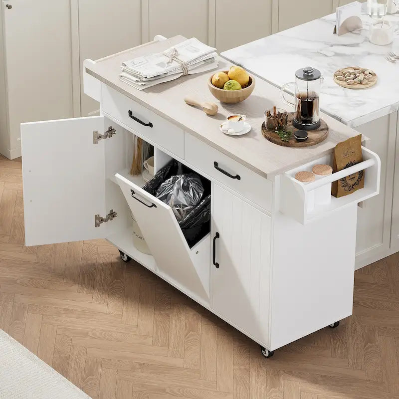 Kitchen Island Cart with Trash Can Storage