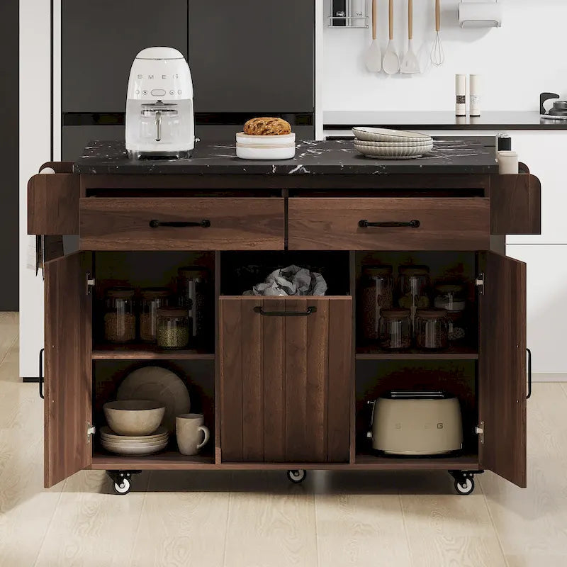 Kitchen Island Cart with Trash Can Storage