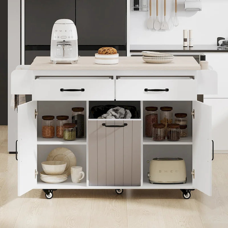 Kitchen Island Cart with Trash Can Storage