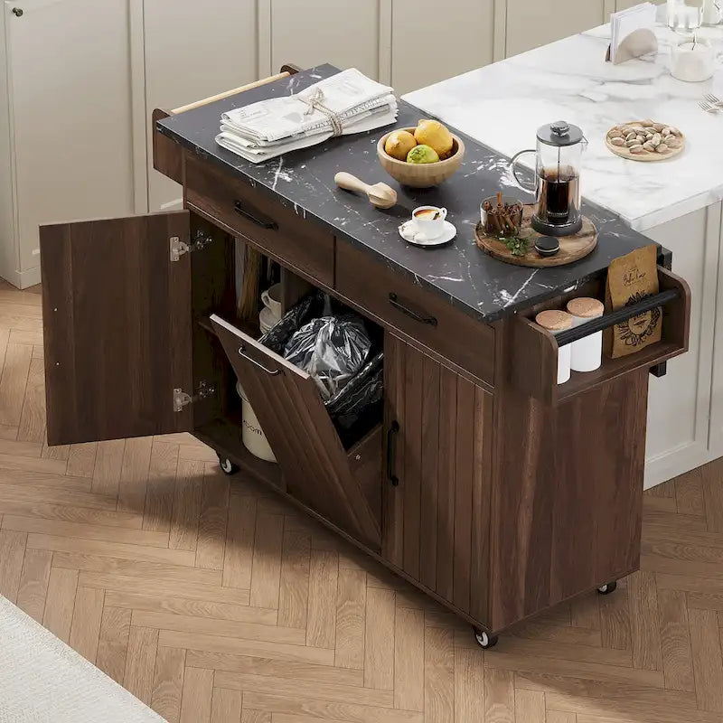 Kitchen Island Cart with Trash Can Storage