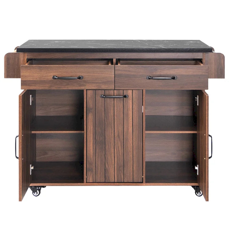 Kitchen Island Cart with Trash Can Storage