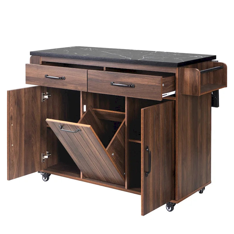 Kitchen Island Cart with Trash Can Storage