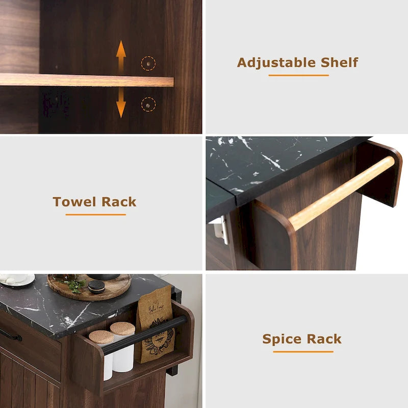 Kitchen Island Cart with Trash Can Storage