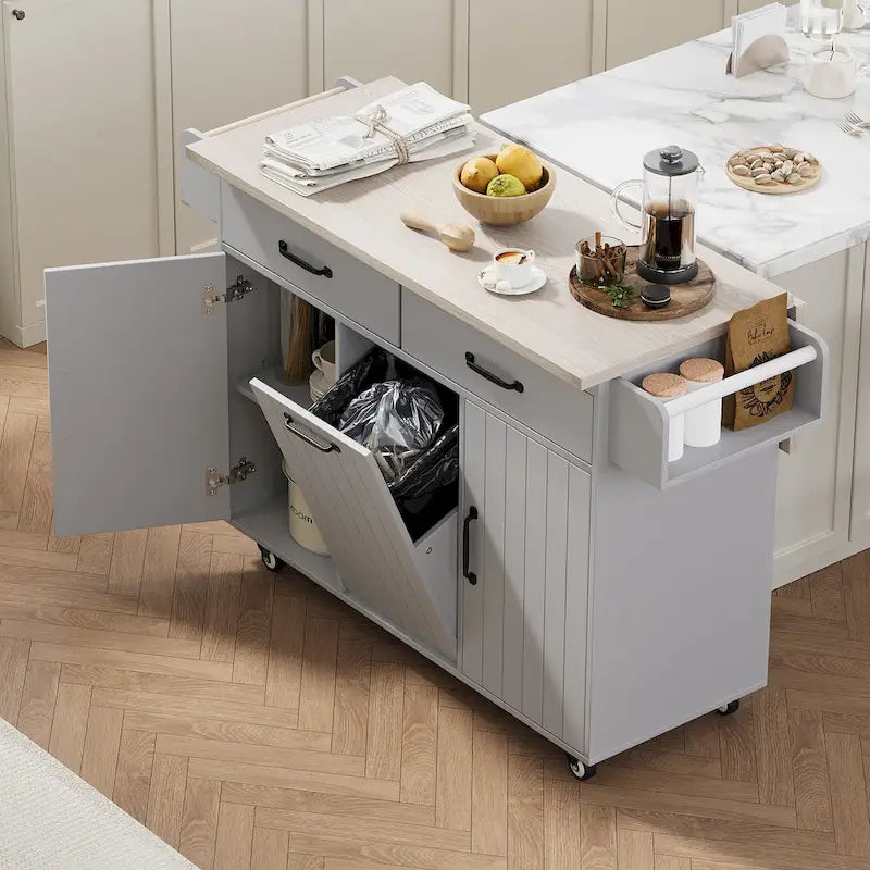 Kitchen Island Cart with Trash Can Storage