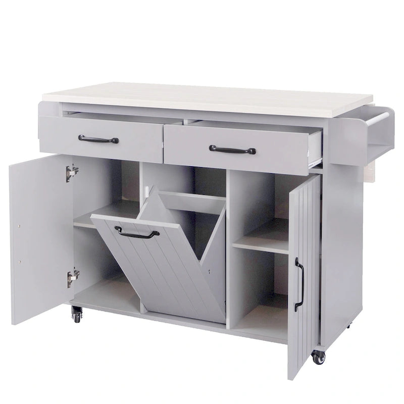Kitchen Island Cart with Trash Can Storage