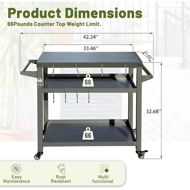 3-Shelf Outdoor Grill Cart