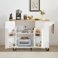 Kitchen Island with Drop Leaf Countertop, Barn Door Cabinet, Tower Rack and Wheels