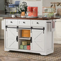 53.7" Kitchen Island with Power Outlet & 2 Sliding Barn Doors, Drop Leaf & Rolling Wheels