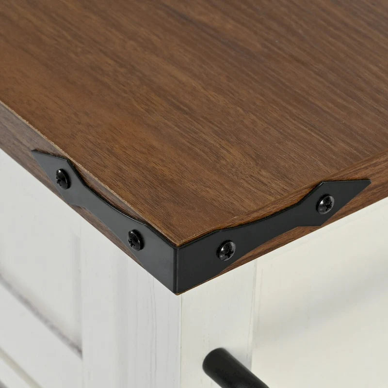 53.7" Kitchen Island with Power Outlet & 2 Sliding Barn Doors, Drop Leaf & Rolling Wheels